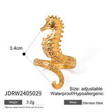 Ocean 18K Gold Stainless Steel Seahorse Opening Ring – Gift Ideas — 4