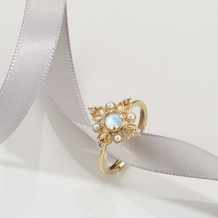 Vintage Openwork Pearl Ring Natural Moonstone – Thoughtful Gifts — 1