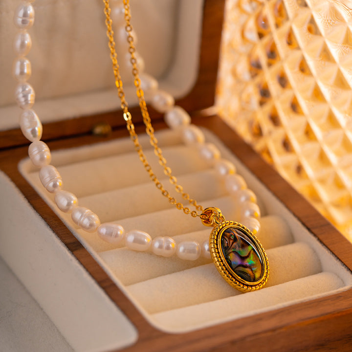 Double-layer Natural Pearl Oval Pendant Necklace – Jewelry Gift Ideas — 1