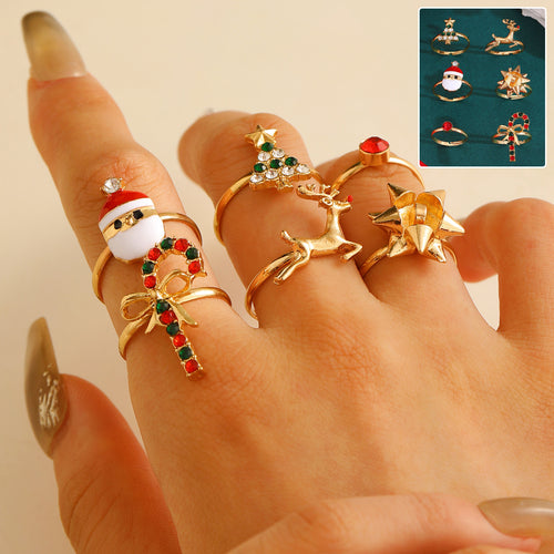 6pcs Santa Claus Christmas Tree Elk Rings Cute – Jewelry Gift Ideas — 1
