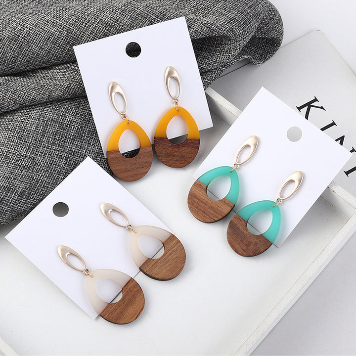 Wooden Patch Earrings Simple All Match Water Drop Stud – Gifts for Her — 1