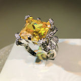 Diamond Yellow Princess Square Ice Flower Cut Open Ring – Gift Ideas — 3