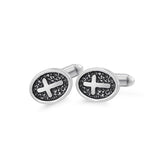Oval Cross Cufflinks Silver Stainless Steel Shirt Cuff – Gifts for Him — 6