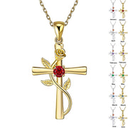 Rose Cross Necklace With Rhinestone Fashion – Jewelry Gift Ideas — 1