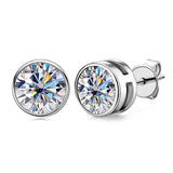 Women's Moissanite Diamond Stud Earrings Round Bezel – Gifts for Her — 4
