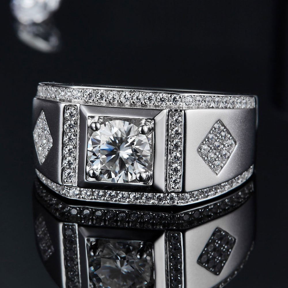 One Carat Row Diamond Moissanite 925 Silver Men's – Gifts for Him — 1