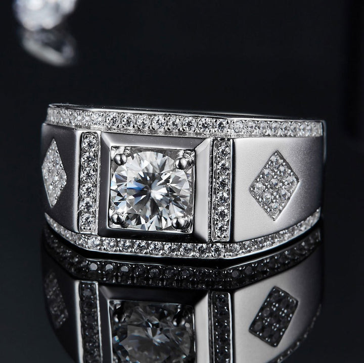 One Carat Row Diamond Moissanite 925 Silver Men's – Gifts for Him — 1