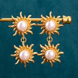 SUNFLOWER Pearl Brass Plated With Real Gold Ear – Jewelry Gift Ideas — 7