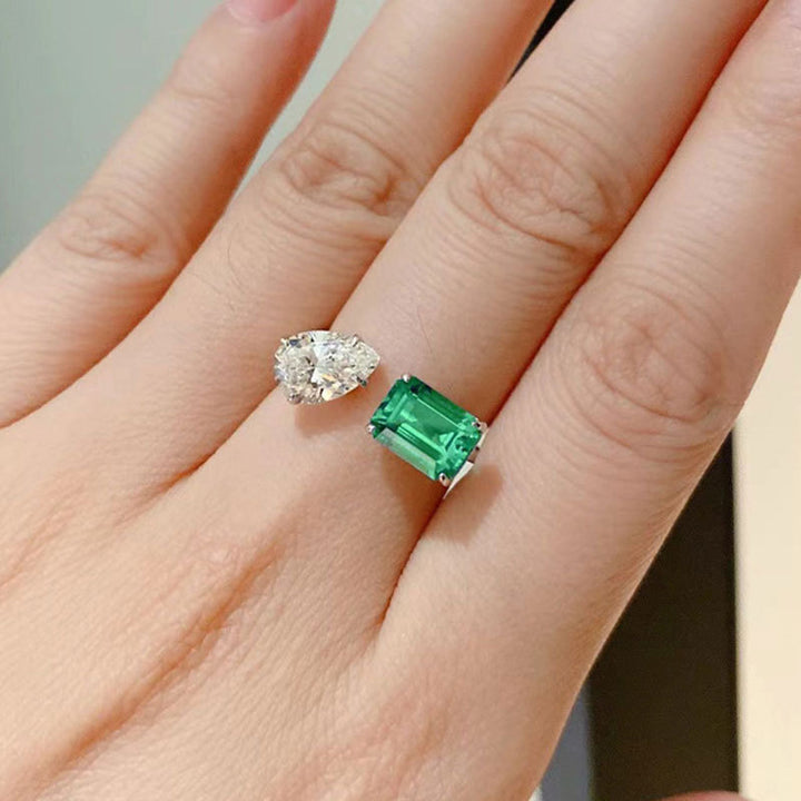 Emerald Tourmaline Princess Ring Geometric Shape – Surprise Gifts — 1
