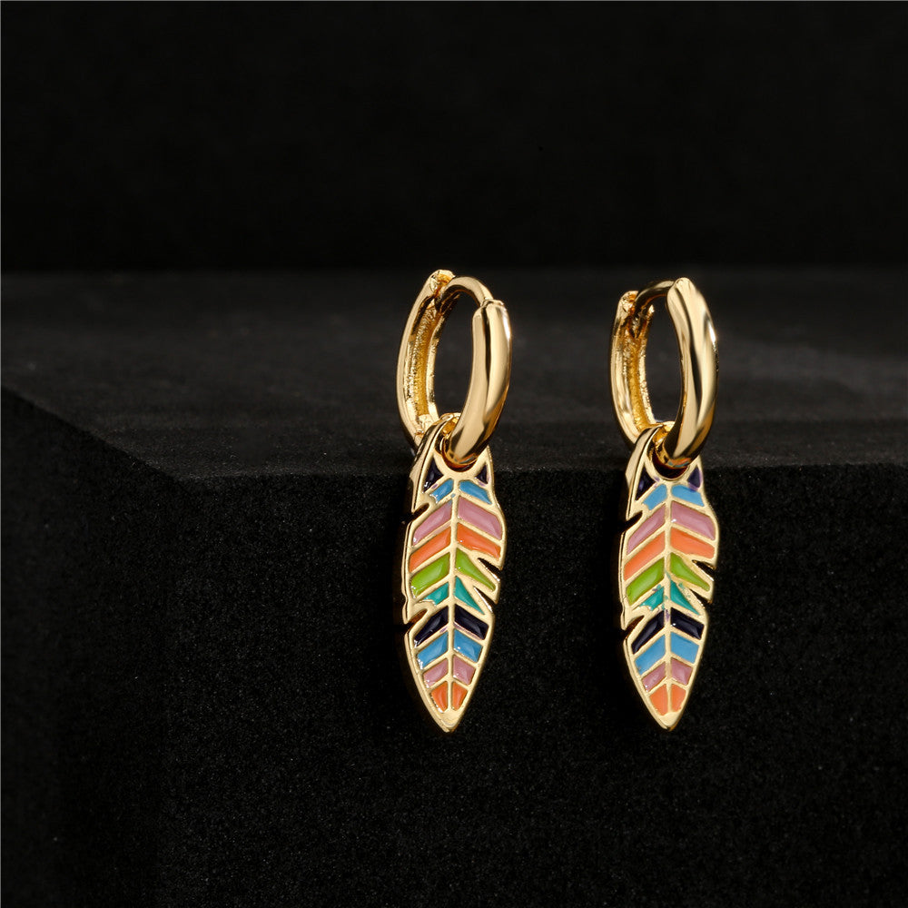 Niche Design Retro Color Leaf Oil Drop Earrings – Stylish Gifts — 1
