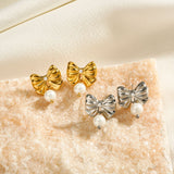 Titanium Steel Pearl Bow Nail Stainless Steel Earrings – Beauty Gifts — 1