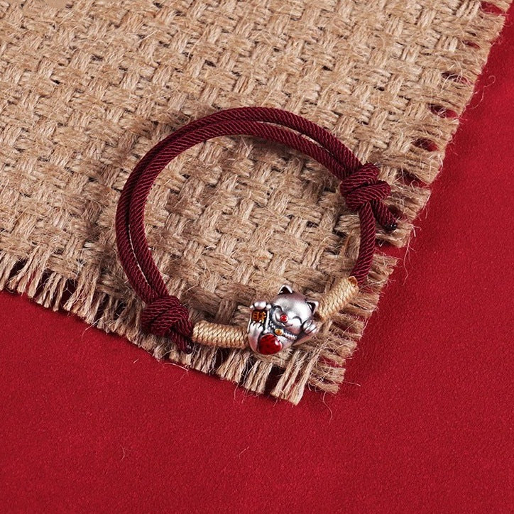 Hand-woven Lucky Cat Fu Character Tibetan Red – Jewelry Gift Ideas — 1