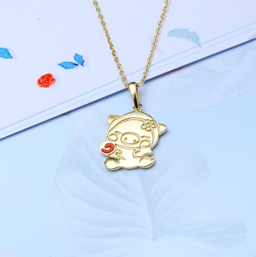 Cartoon Piglet Pendant Flower Necklace – Jewelry Gift Ideas — 2