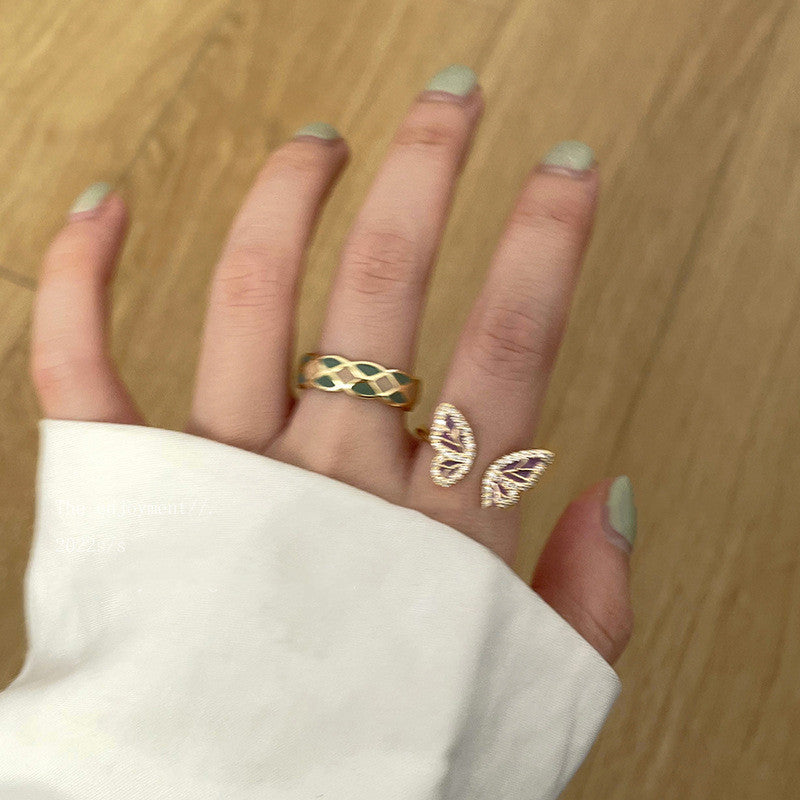Butterfly Pearl Drop Glaze Opening Ring Female – Gifts for Her — 1