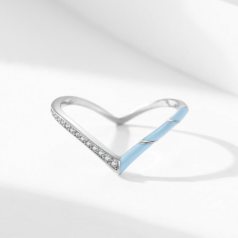 S925 Sterling Silver Fashion V-shaped Blue Enamel – Stylish Gifts — 1