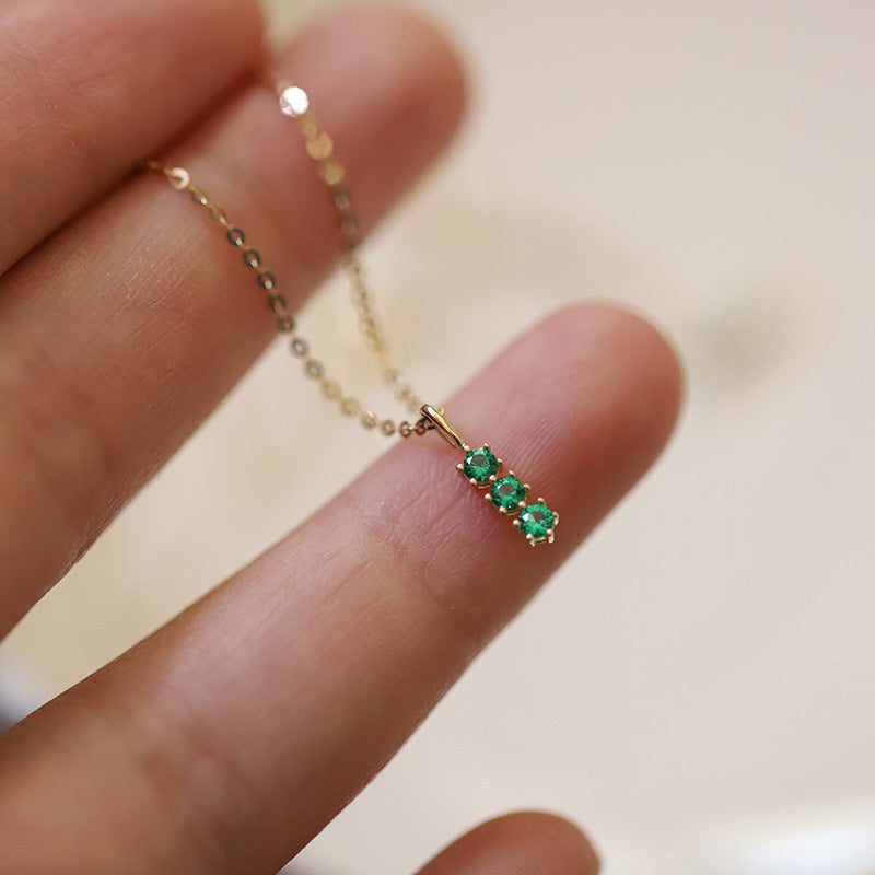 Three Emerald Zircon Necklace With A Single – Jewelry Gift Ideas — 1