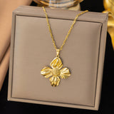 Metal Flower Pearl Pendant And Earrings Set – Jewelry Gift Ideas — 3