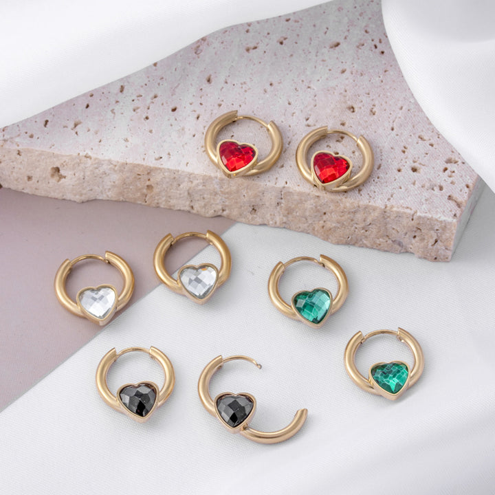 French Candy Color Loving Heart Zircon Titanium Steel – Everyday Gifts — 1