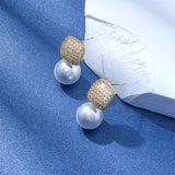 Light Luxury Square Full Diamond Pearl Ear Studs Make – Birthday Gifts — 2