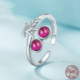 Sterling Silver Red Cherry Ring S925 White Plated – Thoughtful Gifts — 1