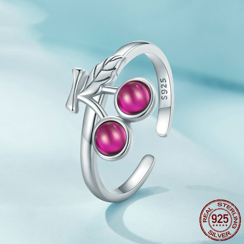 Sterling Silver Red Cherry Ring S925 White Plated – Thoughtful Gifts — 1