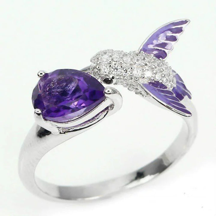 Purple Droplet Diamond Ring Bird Adjustable Trendy – Gifts for Her — 1