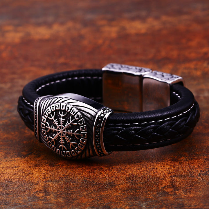 Men's Wide Stainless Steel Carved Leather – Jewelry Gift Ideas — 1