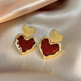 Wine Red Love Heart Earrings For Women Girl Gold – Jewelry Gift Ideas — 6