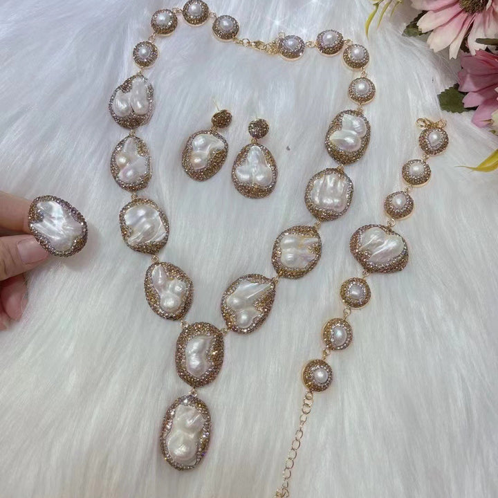Pearl Necklace Ring Suit Bride Ornament – Gifts for Couples — 1