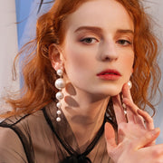 Round Face Slim Pearl Tassel Earrings – Everyday Gifts — 1