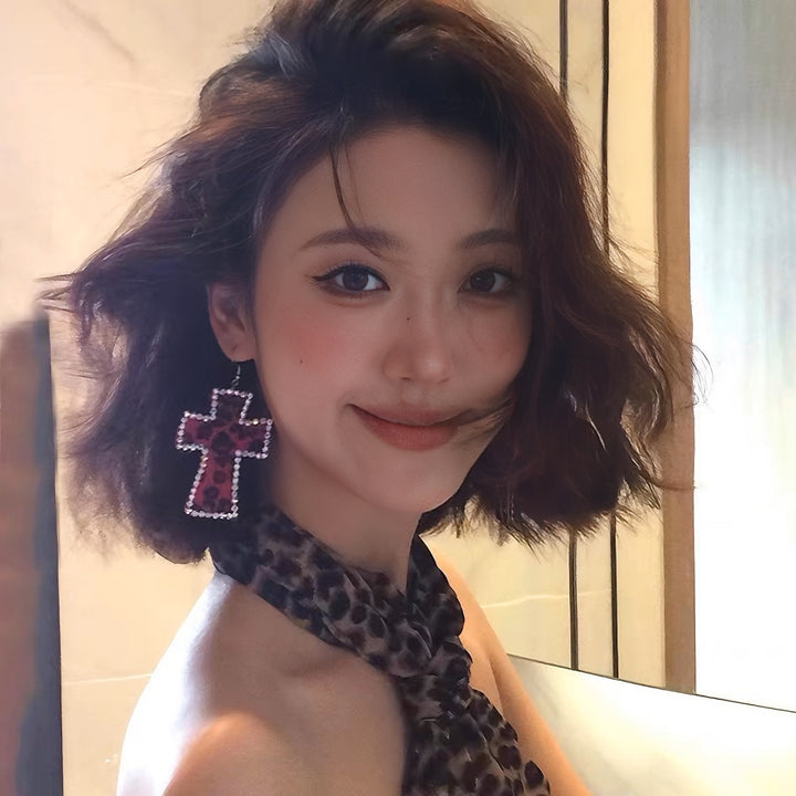 Leopard Cross Earrings Y2g Millennium Hot Girl Niche – Gifts for Kids — 1