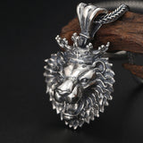Vintage Distressed Pure Silver Crown Lion Pendant – Jewelry Gift Ideas — 1