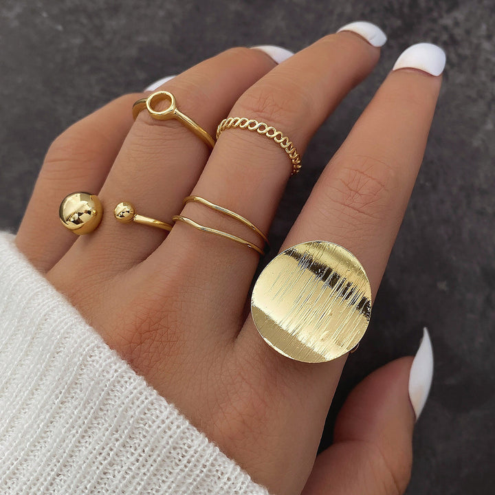 Geometric Round Adjustable Opening Ring Set Of 5 – Useful Gifts — 1