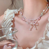 Color Bow Beaded Necklace Female Flower Short – Jewelry Gift Ideas — 1