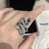 S925 Sterling Silver Emerald Diamond Snake Ring – Holiday Gift Ideas — 2