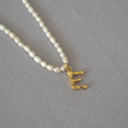 Rice Pearl Fashion Simple Letter Pendant Necklace – Jewelry Gift Ideas — 18