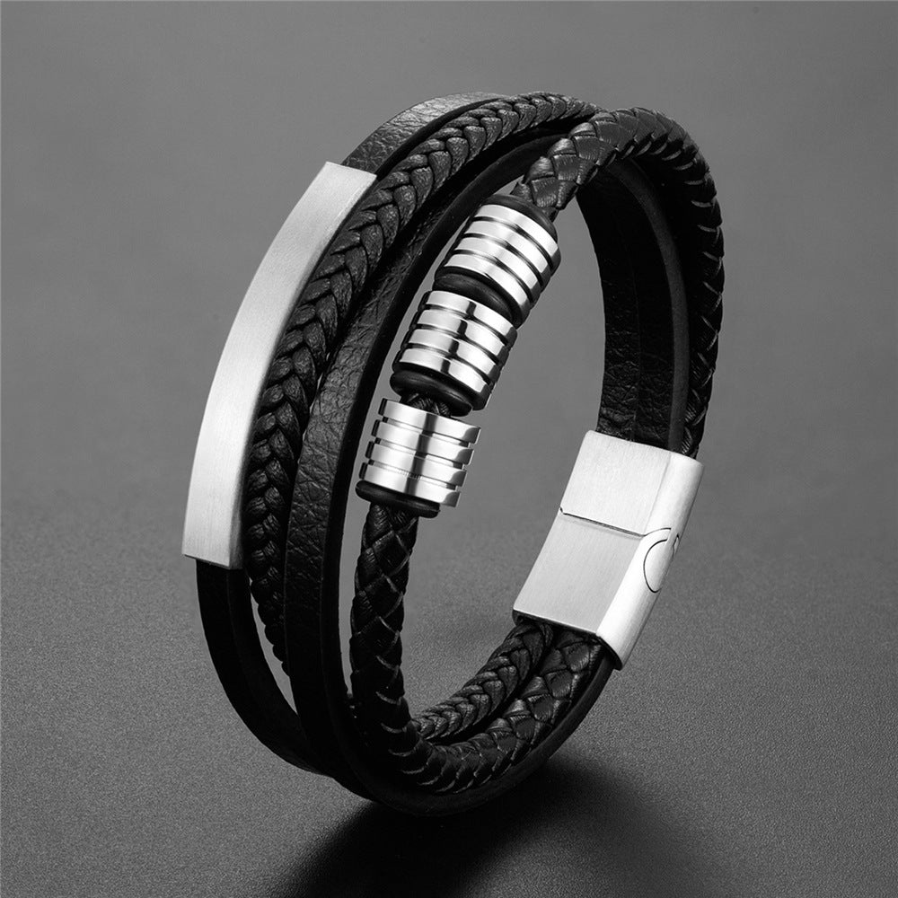Men's Titanium Steel Leather Woven Bracelet – Jewelry Gift Ideas — 1