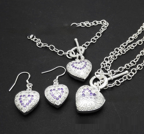 Amethyst Heart Necklace Bracelet Earrings – Jewelry Gift Ideas — 2