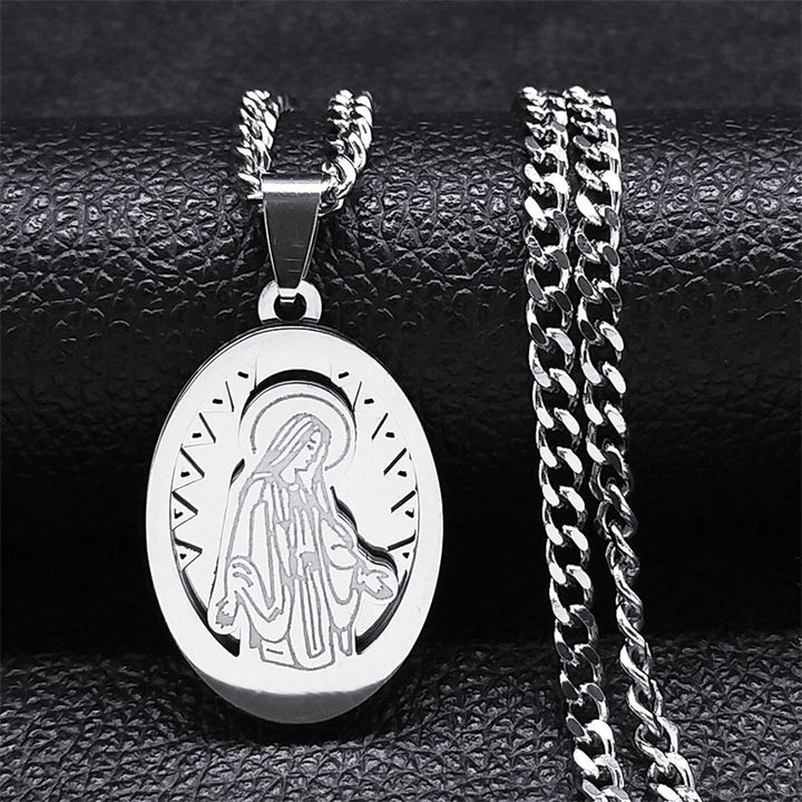 Gold-plated Oval Tag Virgin Mary Prayer Necklace – Jewelry Gift Ideas — 1