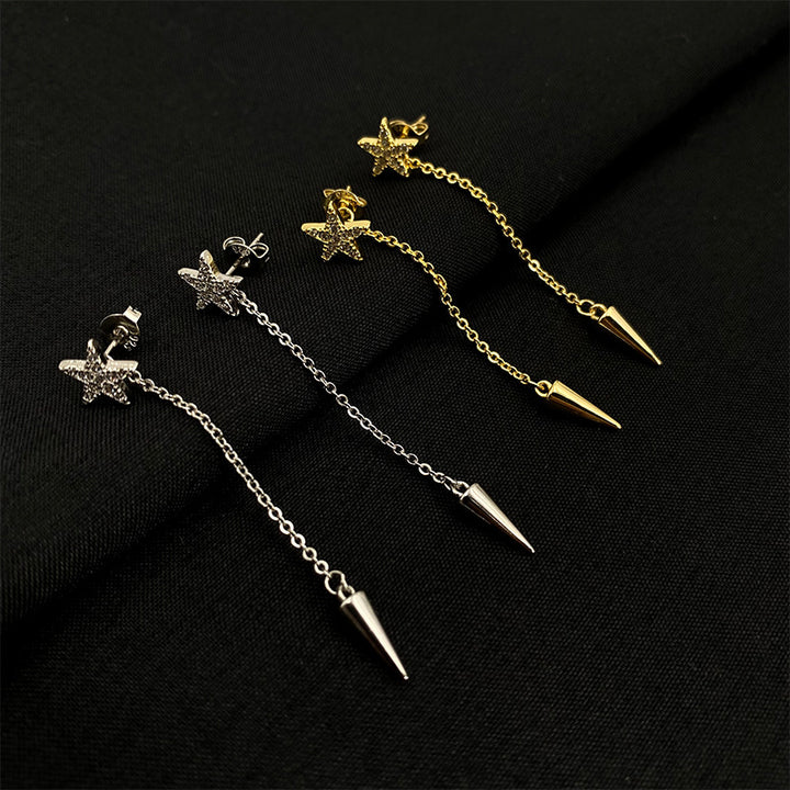 Star Long Fringe Chain Cone Silver Stud Earrings – Holiday Gift Ideas — 1