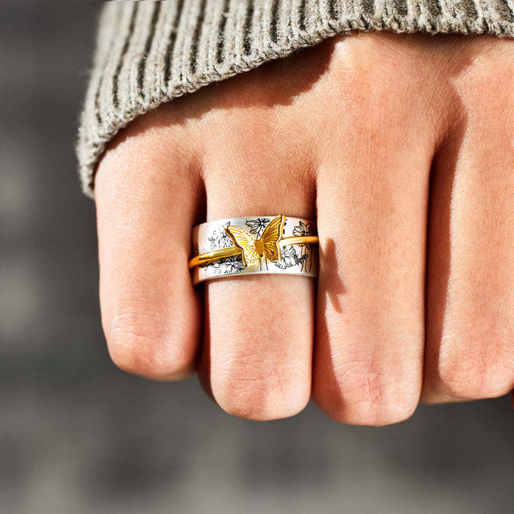 Two-tone Butterfly Rotatable Female Ring Decompression – Gifts for Her — 1