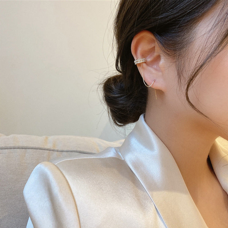 Pearl Ear Cuff Stud Earrings One-piece Cold Wind – Birthday Gifts — 1