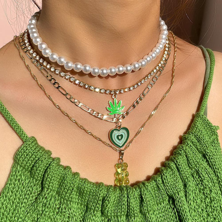 Heart Maple Bear Pendant Multilayer Twisted Chain – Jewelry Gift Ideas — 1