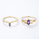 S925 Silver Plated 14k Gold Amethyst Ring Set – Thoughtful Gifts — 4