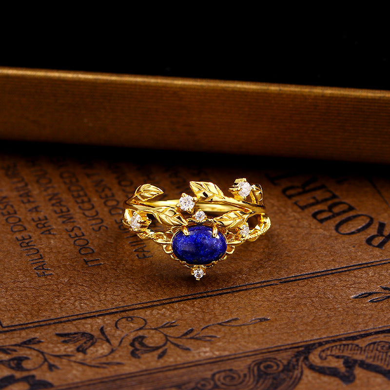S925 Sterling Silver Vintage Lapis Lazuli Ring Female – Gifts for Her — 1