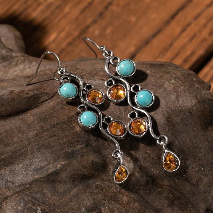 Turquoise Inlaid Tassel Long Delicate Earrings – Small Gift Ideas — 1
