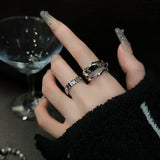 Geometric Cool Wind Ins Black Crystal Ring – Stylish Gifts — 2