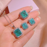 Simulation Paraiba Rings Ear Studs Necklace Suit – Jewelry Gift Ideas — 1