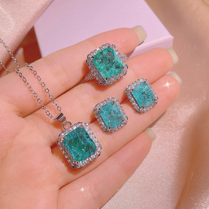 Simulation Paraiba Rings Ear Studs Necklace Suit – Jewelry Gift Ideas — 1