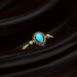 Women's Natural Turquoise Pearl Openwork Pattern Ring – Gifts for Her — 5